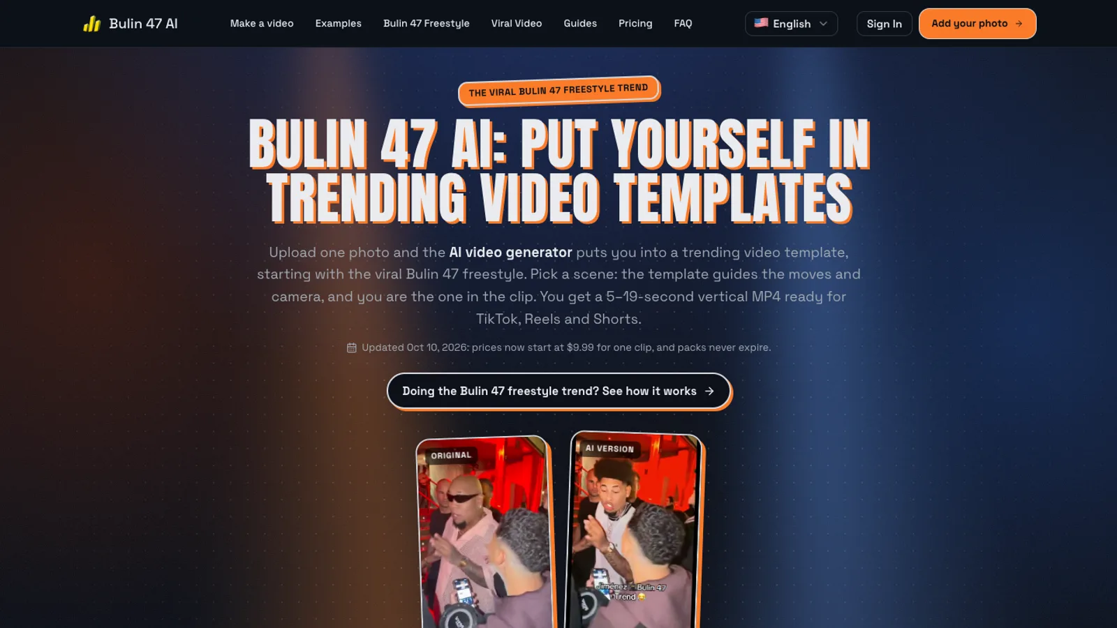 The Bulin 47 AI homepage, showing the original freestyle next to an AI version